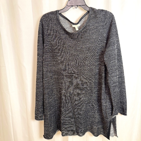 Eileen Fisher Black White Organic Cotton Linen Knit Pullover Sweater L Oversized - Picture 1 of 13